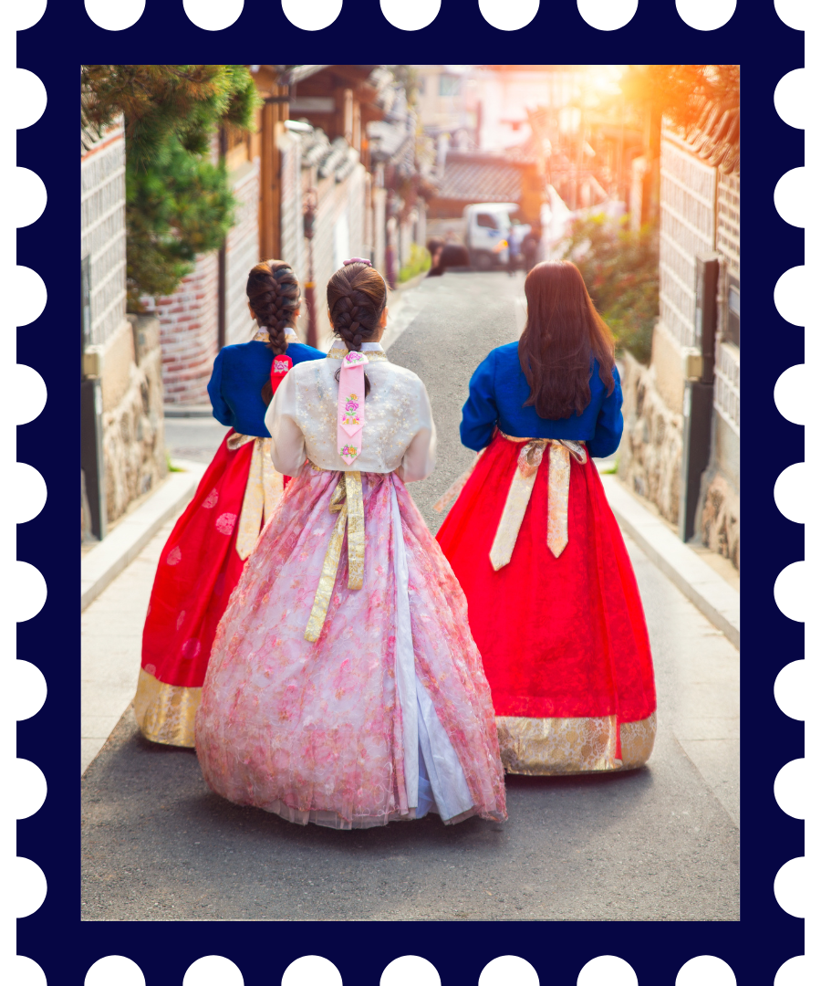 south korea stamp women walking in south korea
