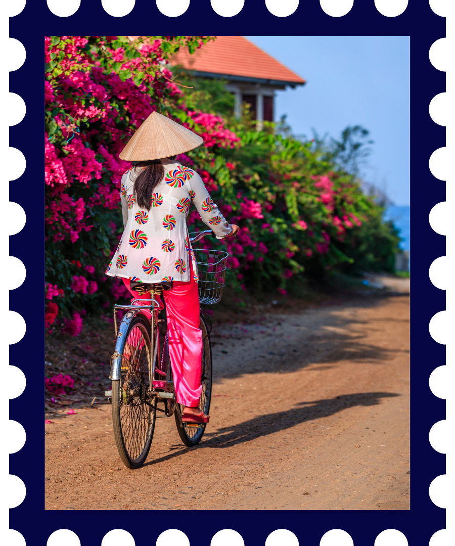 vietnamese woman riding a bicycle